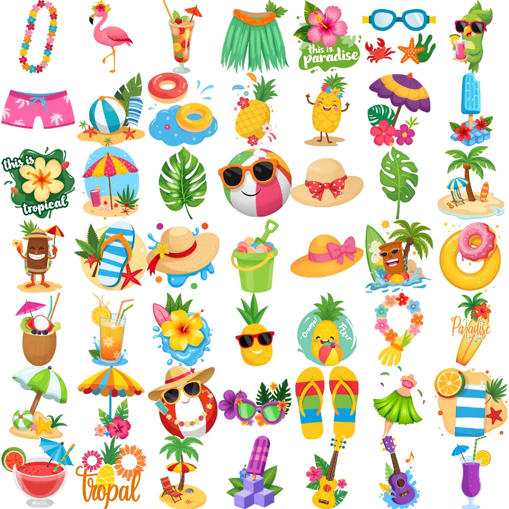 

54pcs Temporary Tattoo Beach Ball Cartoon Pineapple Parrot Waterproof Long-lasting Body Stickers Surfboard For Girls