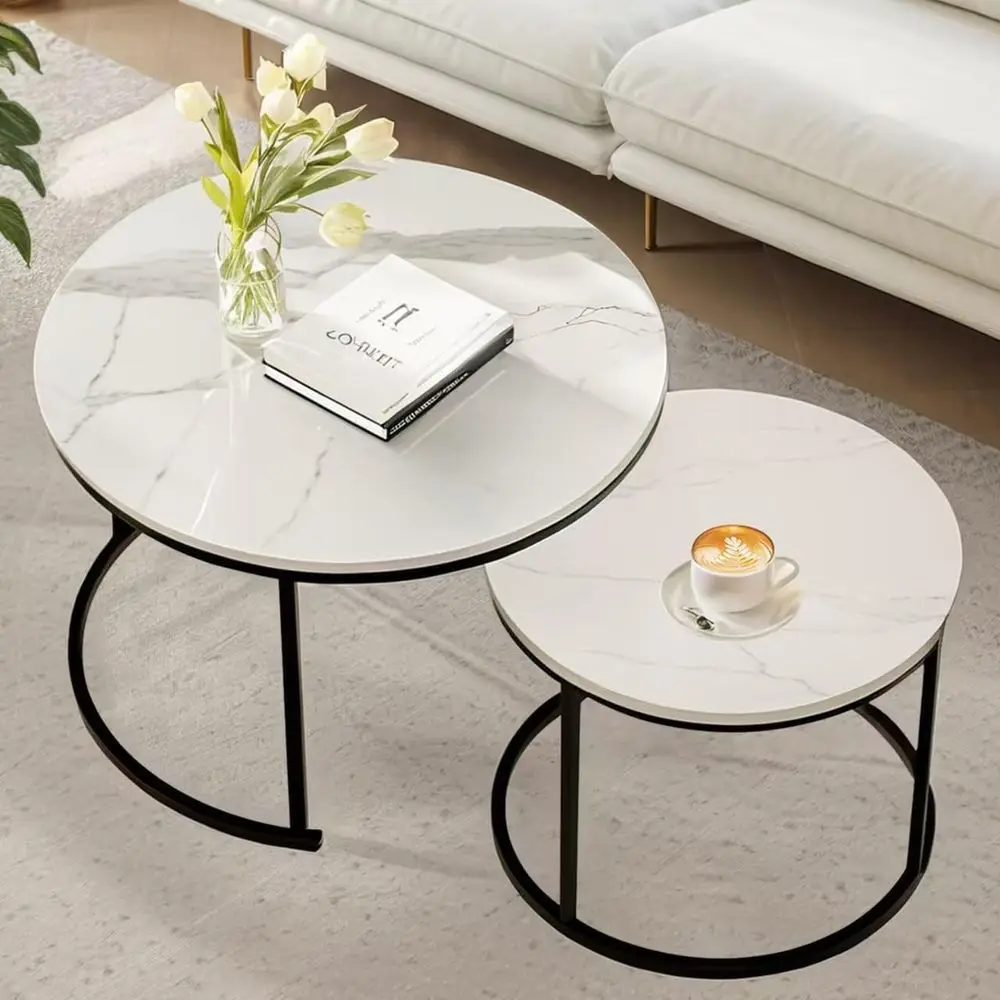 

Compact White Modern Coffee Table Set for Living Room, Space-Saving Dining Table Options