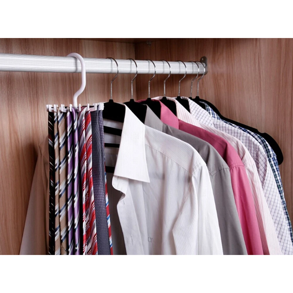 

White 11*12Cm Plastic Rotating Rack Scarf Organizer Non-Slip Closet Space Saver Tie Hanger Rack Closet Rod