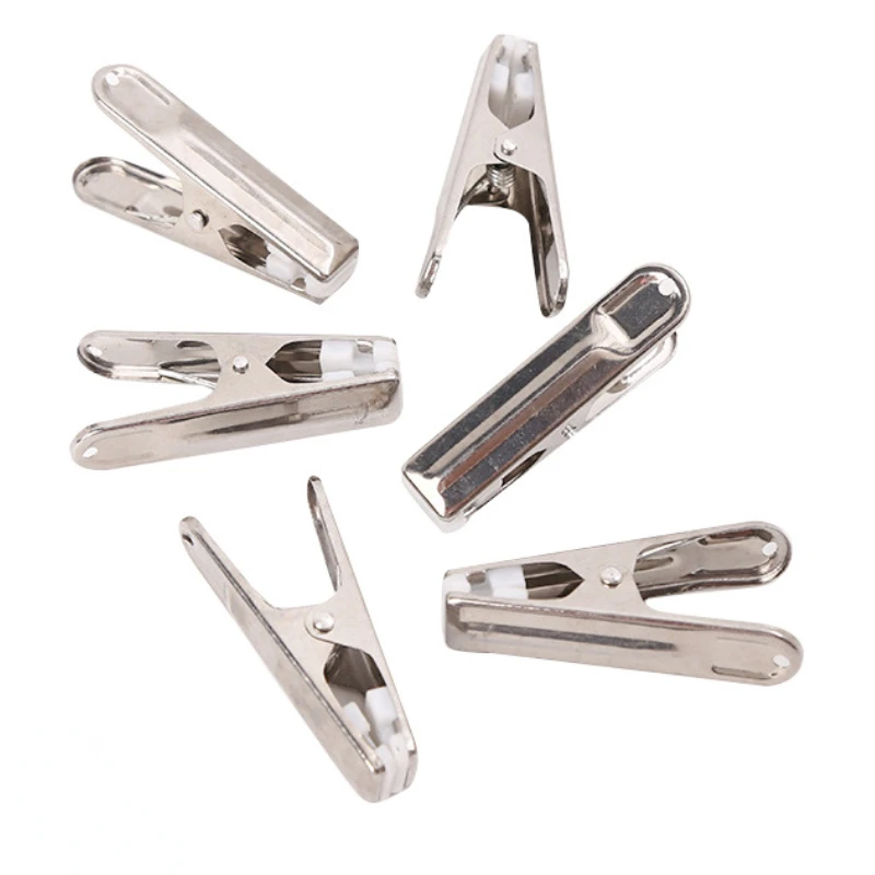 10pcs Multipurpose Stainless Steel Clips with Plastic Sheet Clothing Clamps Sealing Clip Household Clothespin Metal Clothespins