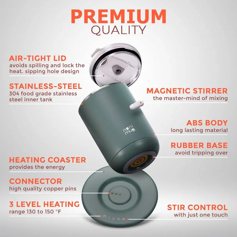 Stirring Coffee Mug 10 Oz No Batteries Smart Dual Function 3 Temperature Levels Control to Stir amp Heat Beverages Powerful 12V