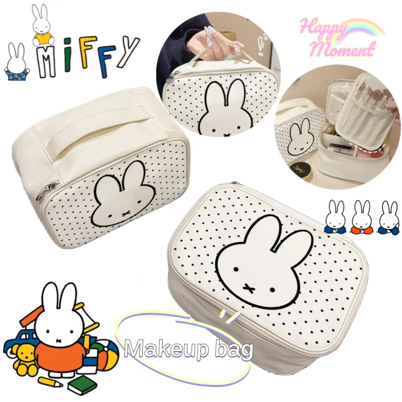 

New Miffy cartoon cute printed pattern PU waterproof makeup bag, kawaii large-capacity travel and outing handheld storage bag
