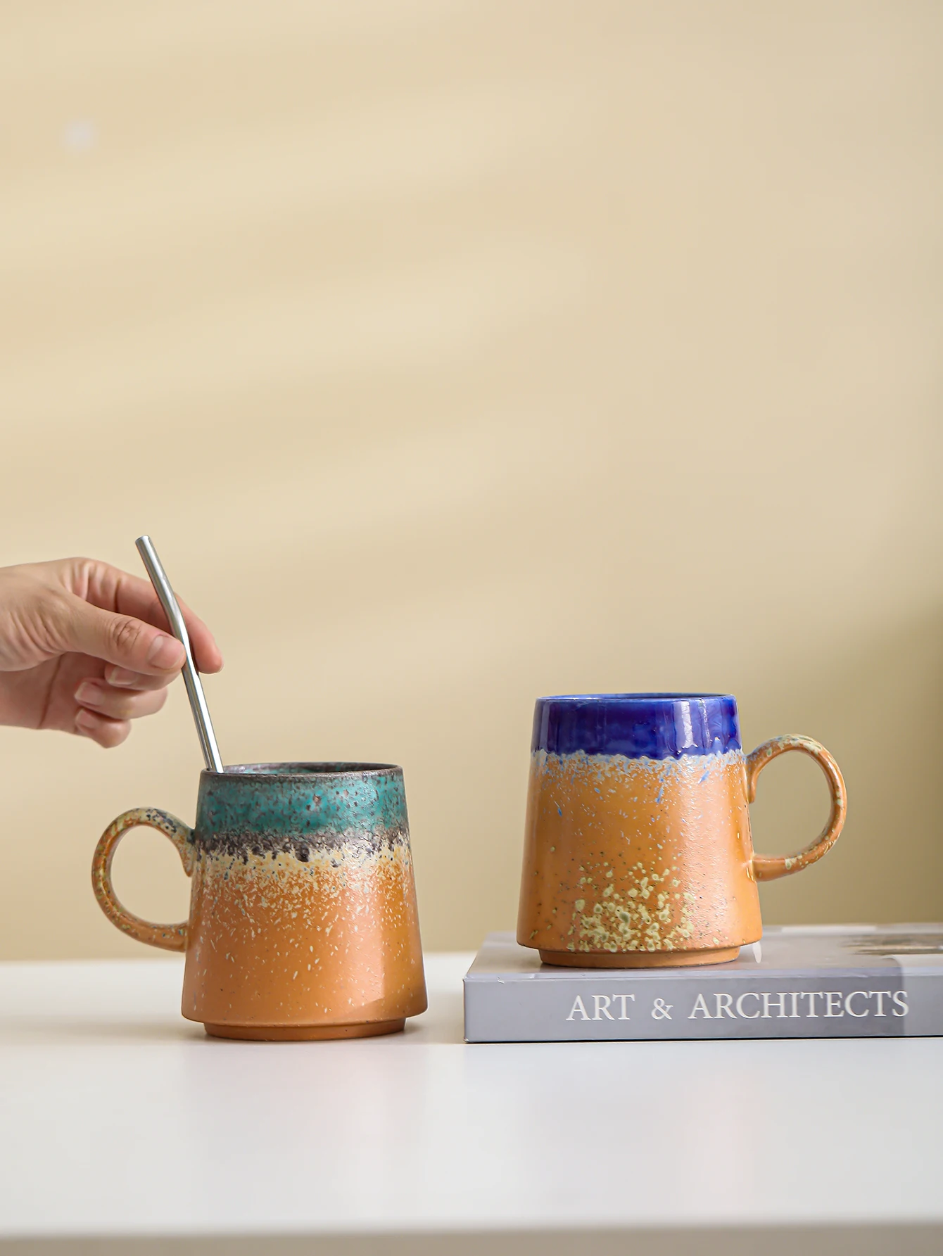 1 x 400ml large-capacity Middle Eastern-style ceramic mug; vintage kiln-change mug; coffee mug with kiln-change glaze view 3