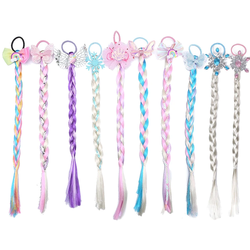 

Красочный бант для волос для девочек, детская радужная резинка для волос, аксессуары принцессы, резинки со снежинками для малышей, детские аксессуары, коса без повреждений