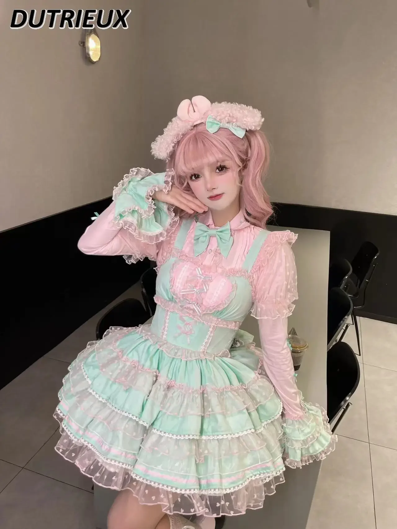 Spring and Autumn New Japanese Style Original Lolita Cute Long Sleeve Inner Shirt Doll Collar Bow Sweet Girls Versatile Top