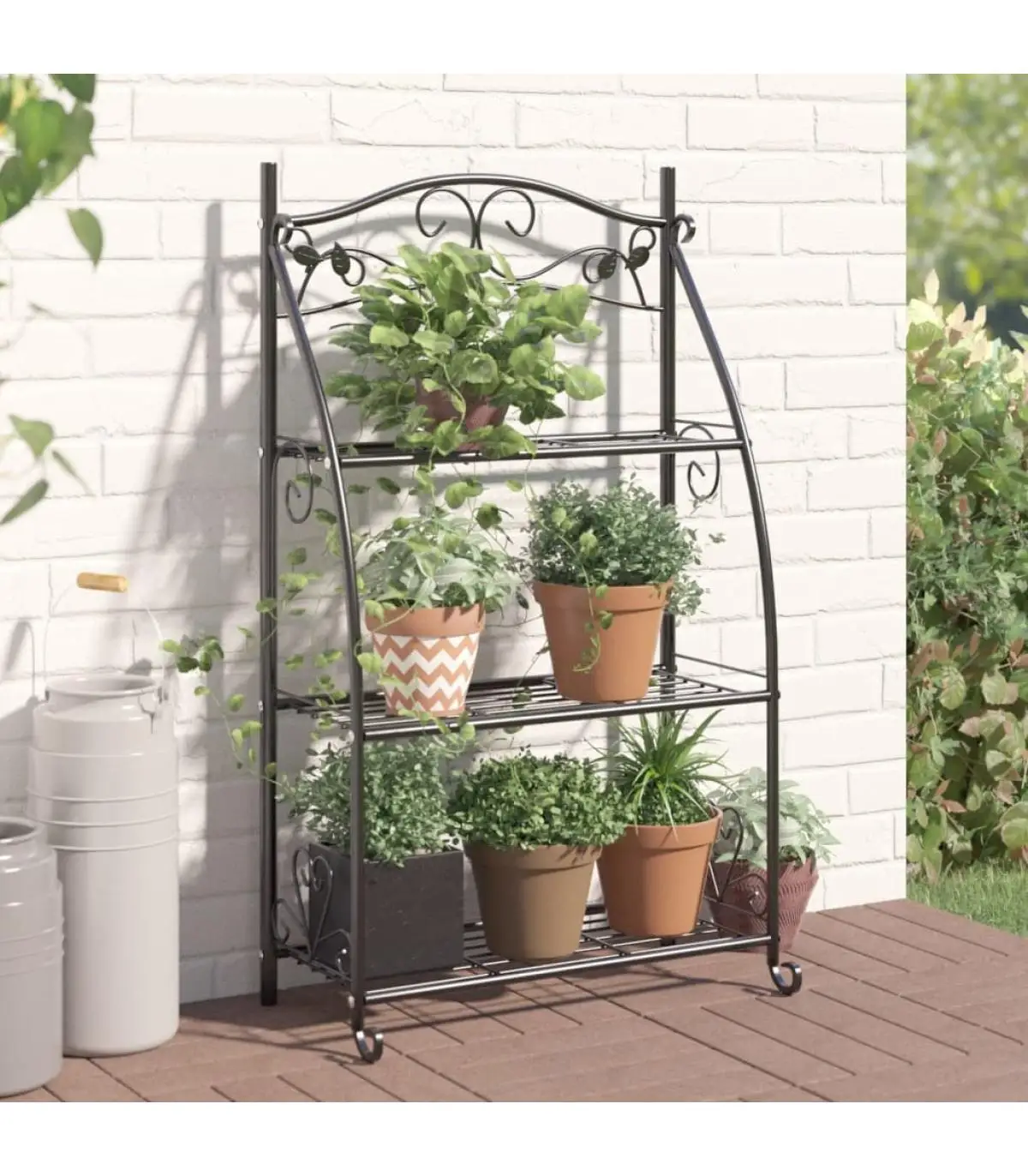 Stands for pots shelf for flowers black steel 56x30x96 cm