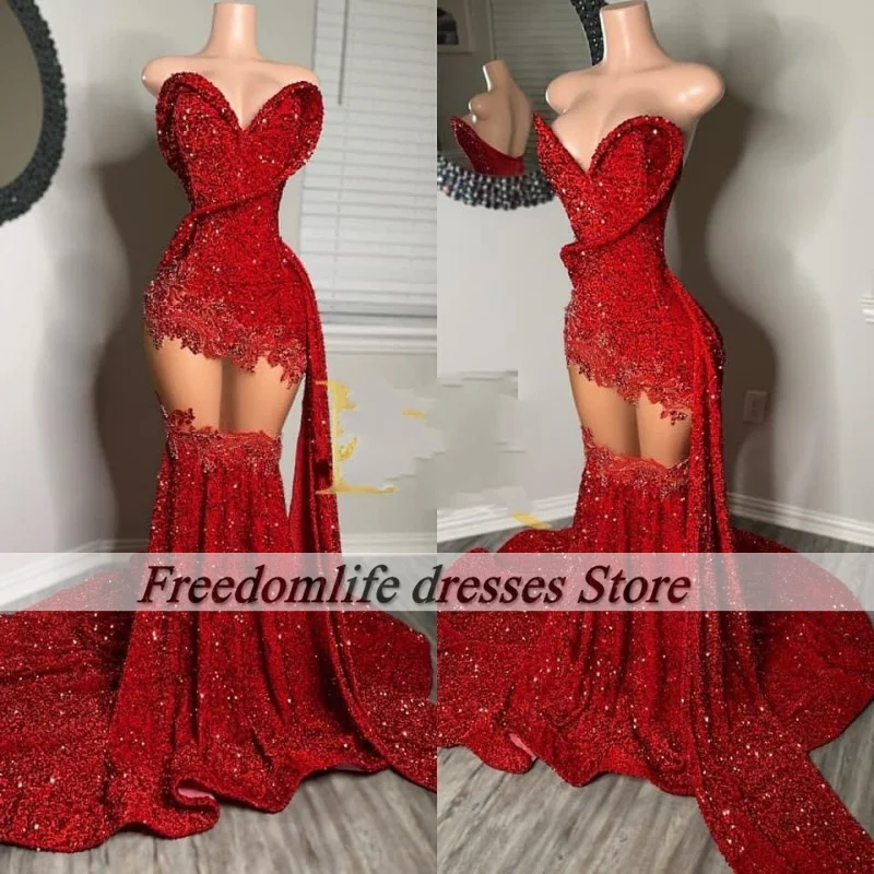 Burgundy Sequin Prom Dresses 2025 Sweetheart Rhinestone Black Girls Mermaid Party Gowns Luxury robe de soirée Customized