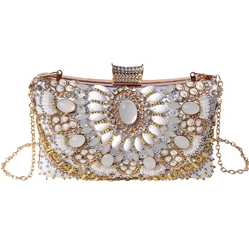 

Luxe Bead-Embroidered Evening Purse - Versatile Dress Clutch with Adjustable Chain Strap Niche Design Diamond-Studded Mini Bag