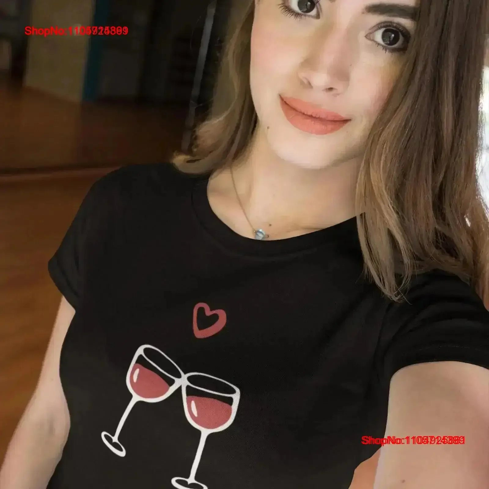 Wine Glasses with Heart T Shirt Naive Style Illustration Trendy 90s Baby Slim Fit Heavy Cotton Vintage Black Lover vintage