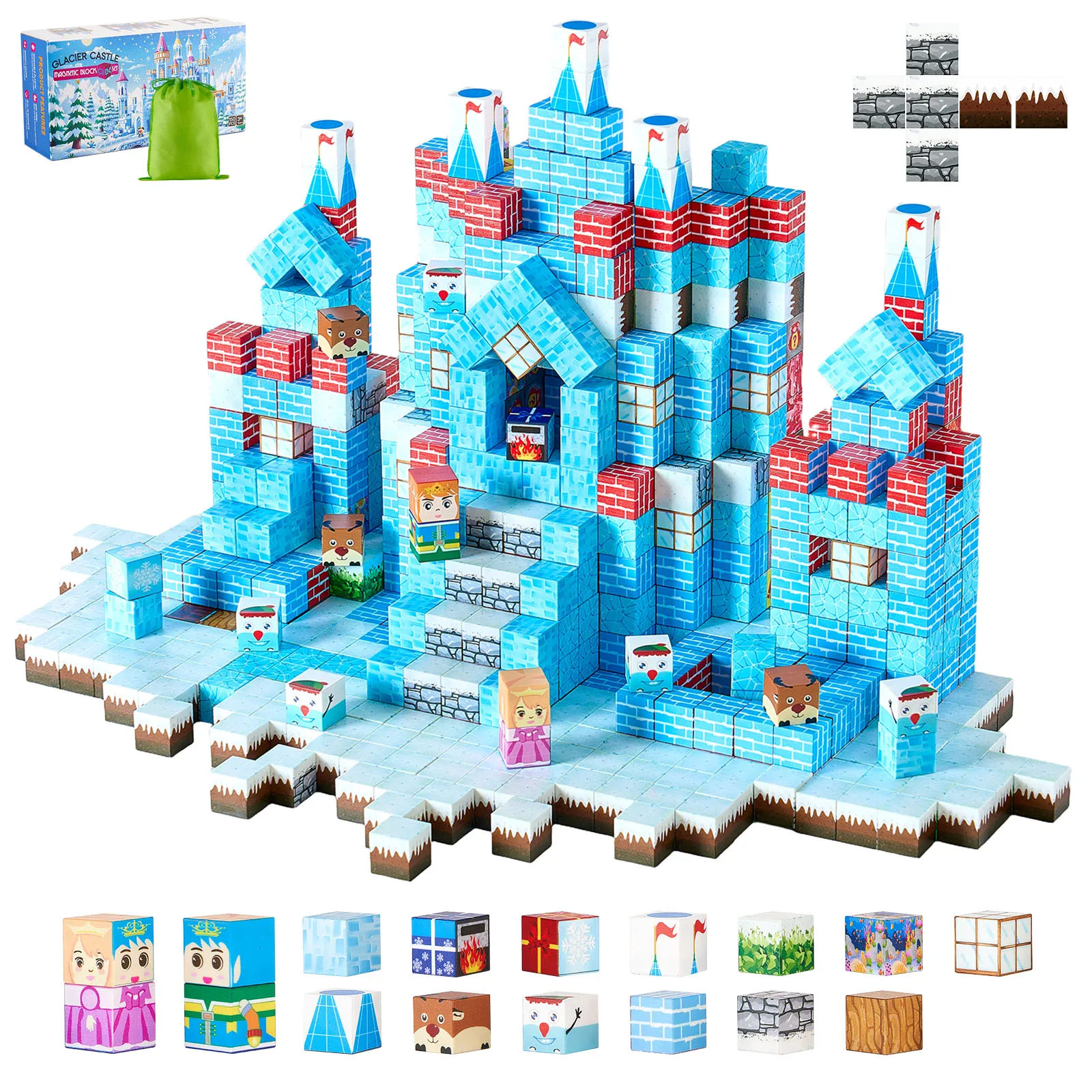 

SucceBuy 150PCS Magnetic Blocks Glacier Castle Magnetic Building Cubes Construction Stacking Toys for Kids Birthday Gifts