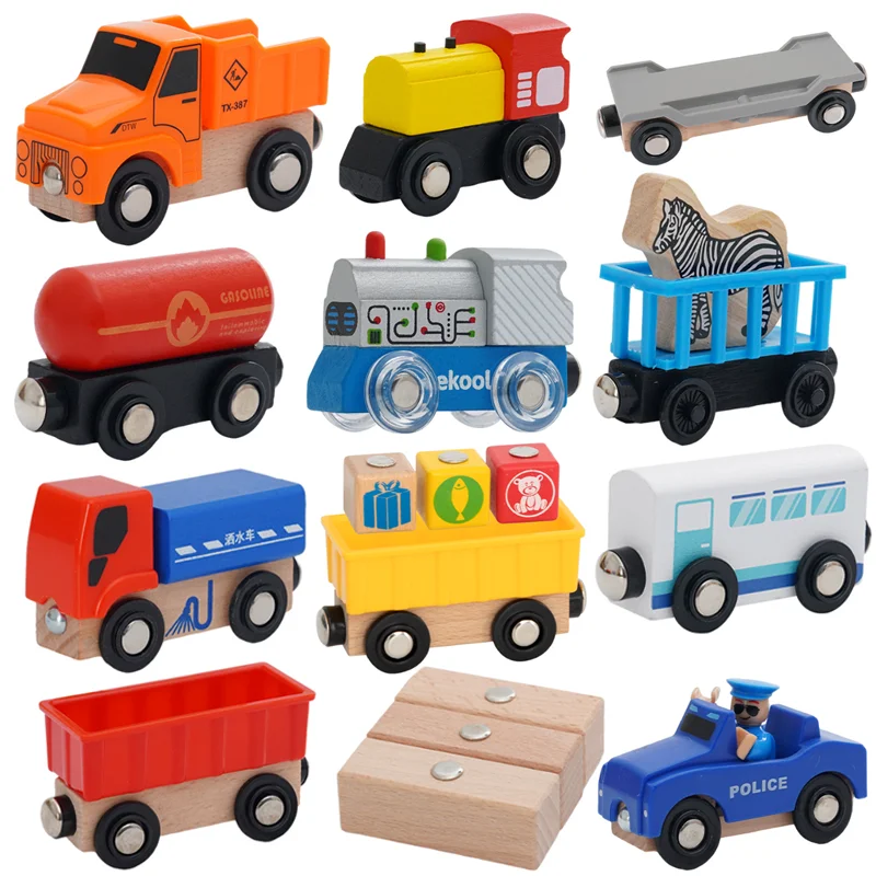 Neues multifunktionales magnetisches Auto-Landschaftsautospielzeug aus Holz für Kinder, kompatibel mit Thomas Wood Train Track