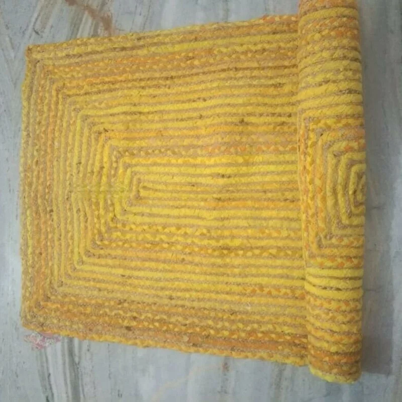 

Rug 100% Jute and Cotton Hemp Hand Braided Yellow Carpet Modern Living Area Rugs Outdoor or Indoor 150x180cm Jute Carpet