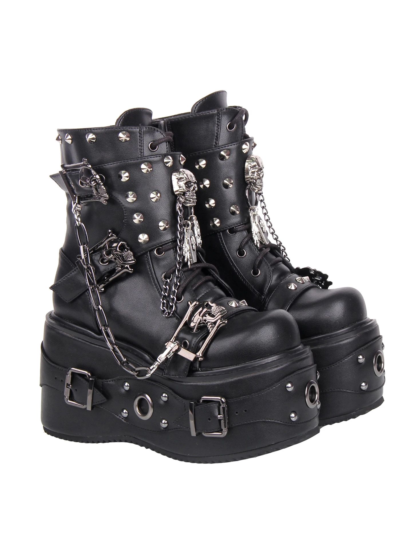 2025 New Punk Belt Buckle Chain Sponge Cake Thick Bottom Strap Boots Retro Fashion Motorcycle Boots