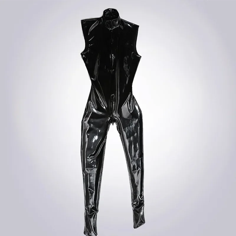 Latex mirror latex ammonia sleeveless one-piece tight jazz dance outfit NN36 sexy stage jumpsuit