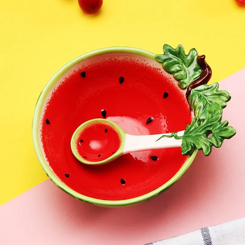 Tigela Criativa em Formato de Melancia com Borax, Utensílios de Cerâmica para Salada de Frutas, Formato Irregular, Estilo Infantil Ins