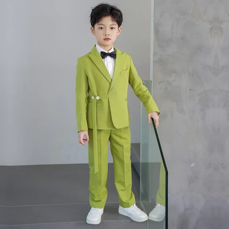 

Boys Suits for Weddings Green Casual Kids Performance Clothes 3 To 14 Years Teens Children Blazers Formal Trousers Outfits Set