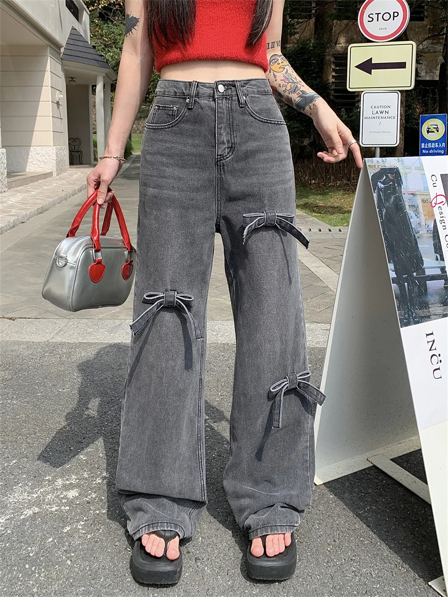 

Slergiri Baggy Jeans Women Y2k Vintage 90s Bow High Waist Loose Denim Trousers Female Casual Streetwear Wide Leg Jeans For Women