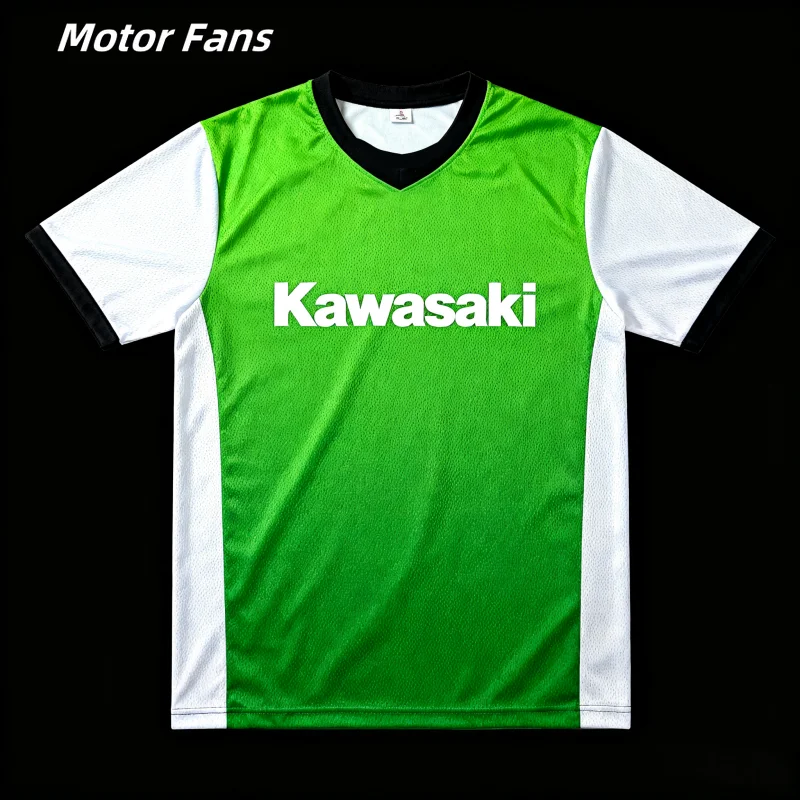 

MOTOR FANS Kawasaki Short - Sleeve T - Shirts: Green - White/Black - Green Styles, Featuring Logo, Stylish for Fans