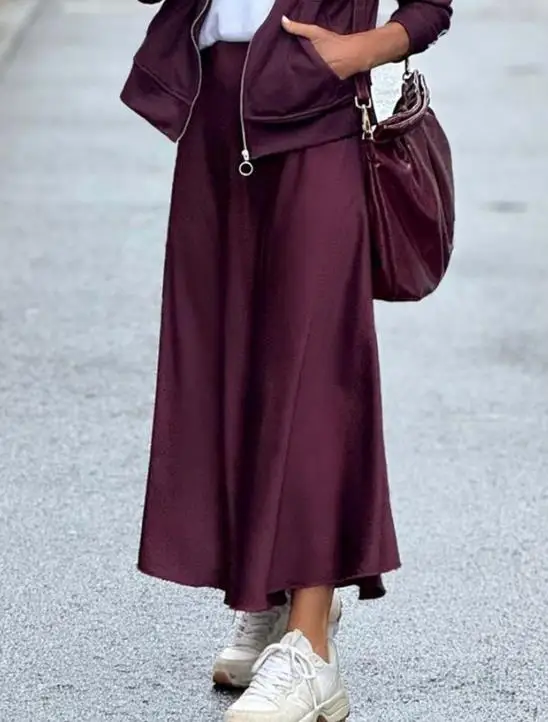 

Loose Women's Skirt In Spring and Summer Pure Color Elegant Temperament High Waisted A-Line Skirt Suitable for Daily Use