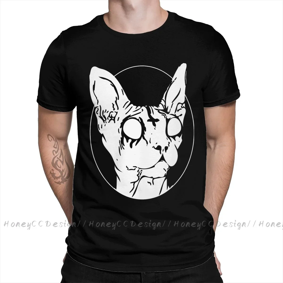 Fashion Meow Music Cat Men Clothing Gothic Cats Pentagram Satan T-Shirt Summer O Neck Shirt Short Sleeve Plus Size