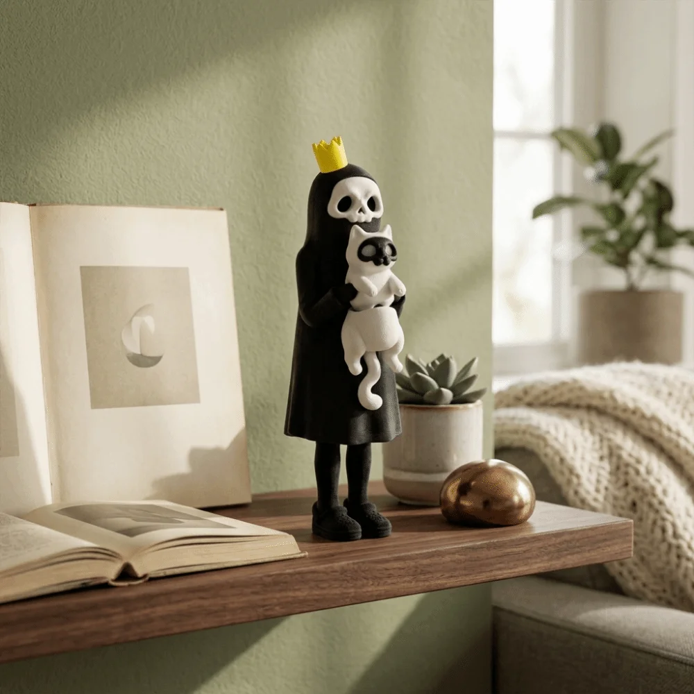 3D Printed Ghost Cat Figurine Adjustable Pose Spooky Cute Halloween Decor Holiday Display Movable Limbs Ornament Shelves