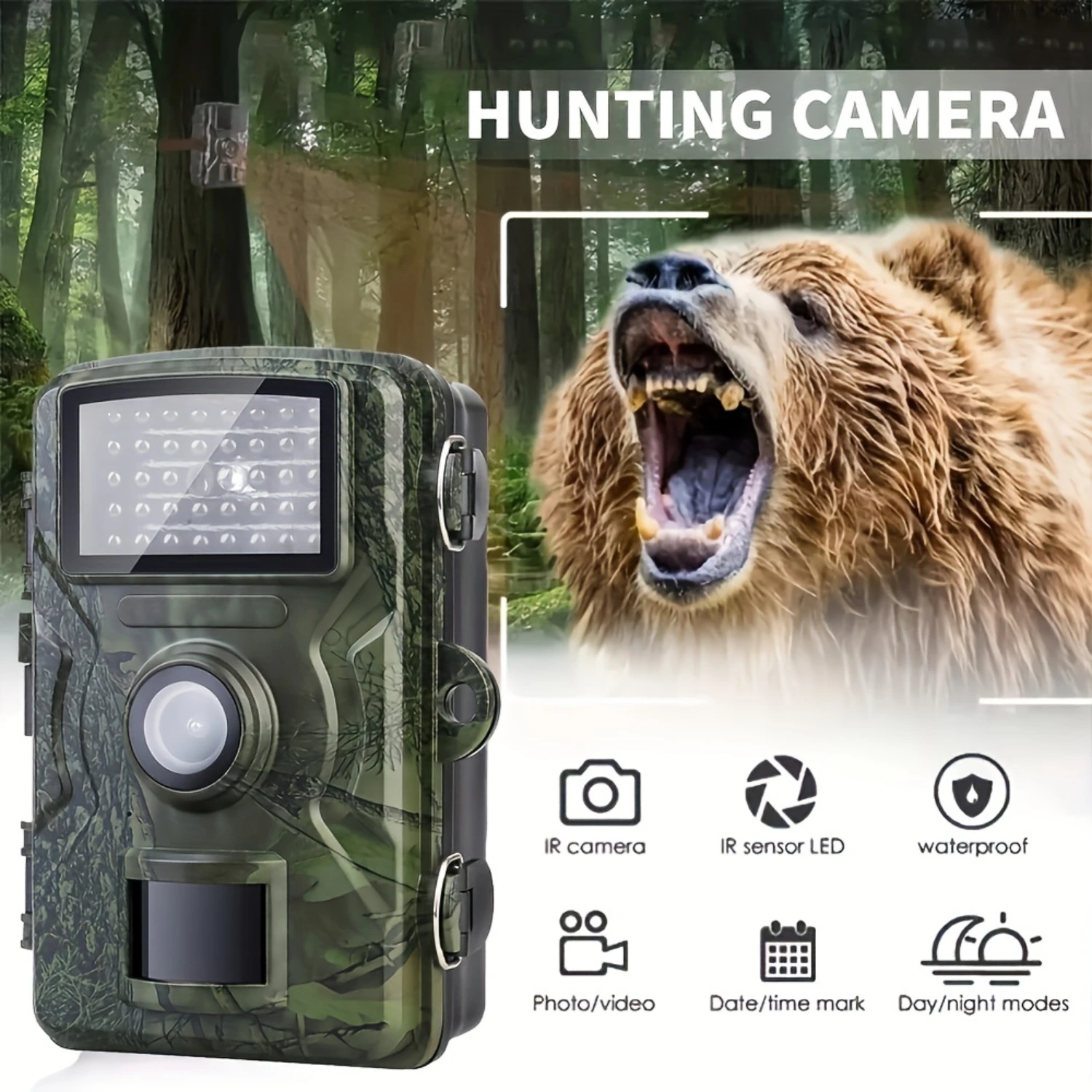 Outdoor Hunting 1080P HD 2.0-inch Screen Wide-angle Waterproof Camera, With Infrared Night Vision, For Animal Monitoring And Gar