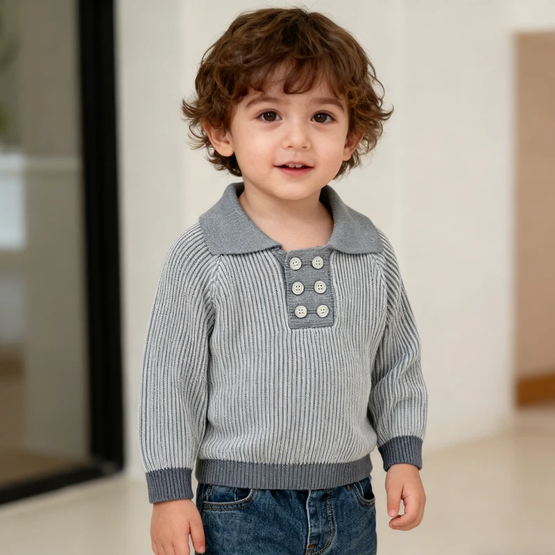 2026 ربيع جديد 0-3 سنوات ملابس الأطفال الرضع طفل الفتيات الفتيان سترة الاطفال طويلة الأكمام محبوك مخطط البلوز سترة