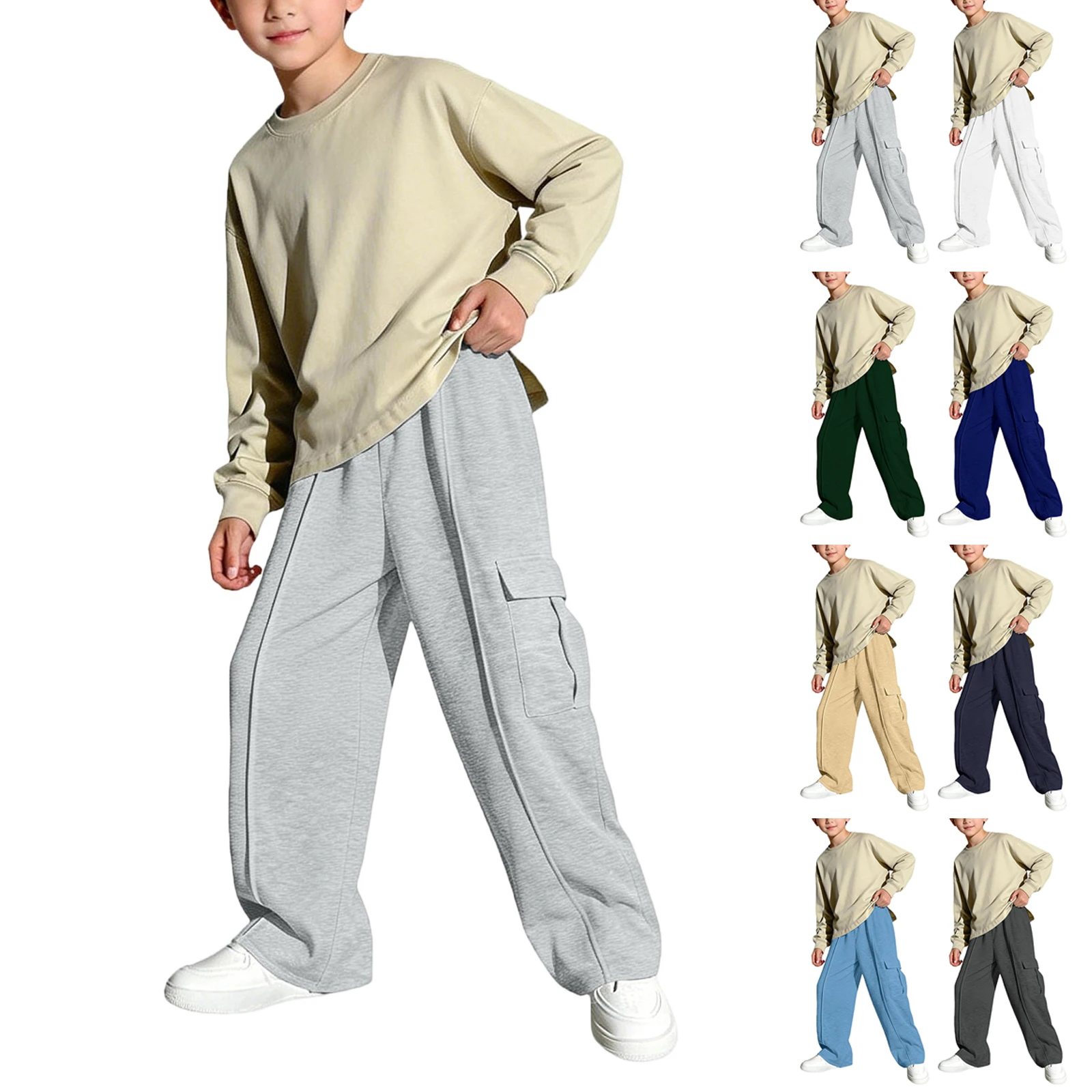 

Брюки YHOPEN для мальчиков, больших размеров, свободного кроя, с широкими штанинами, рабочие брюки-карго с множеством карманов, длинные брюки