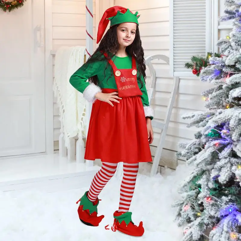 Kinder Elfen Outfit Elfen Kostüm Hut Socken festliche Weihnachten Outfit entzückende Elfen Kostüm Kleid Set Elfen verkleiden Festival