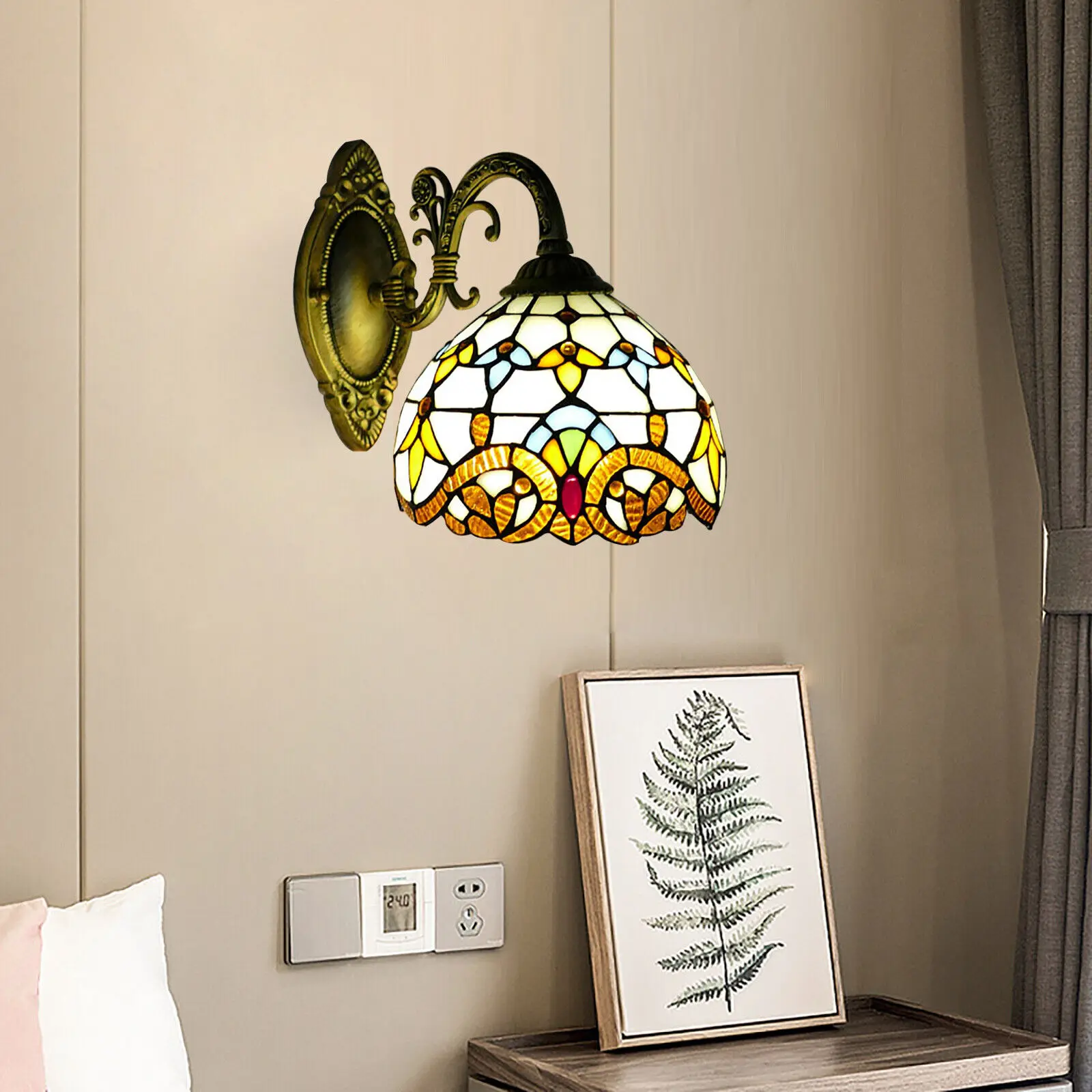 LOYALHEARTD Tiffany Style Wall Sconce Lamp Stained Glass Light Art Decor Bedroom Wall Mount Lamp Fixture