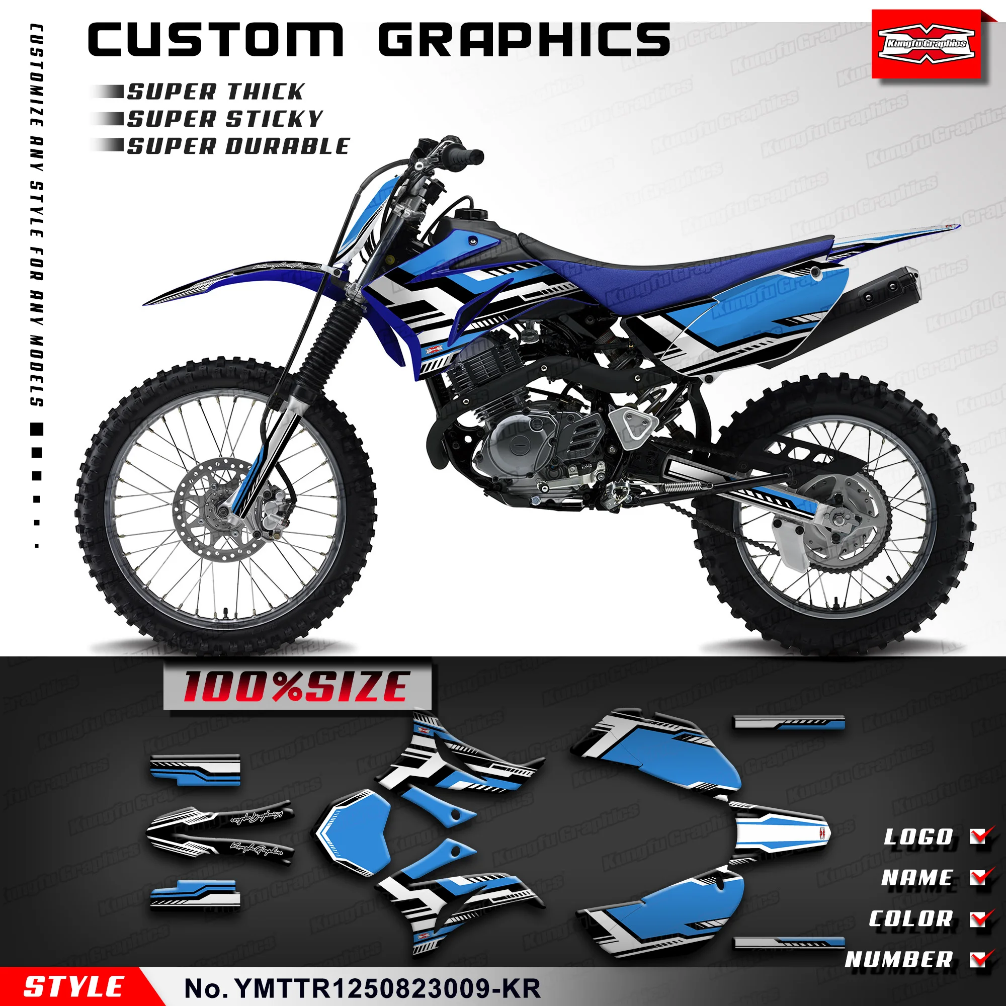 KUNGFU GRAPHICS Dirt Bike Custom Vinyl Stickers MX Motocross Decal for Yamaha TTR 125 2008-2023, YMTTR1250823009-KR