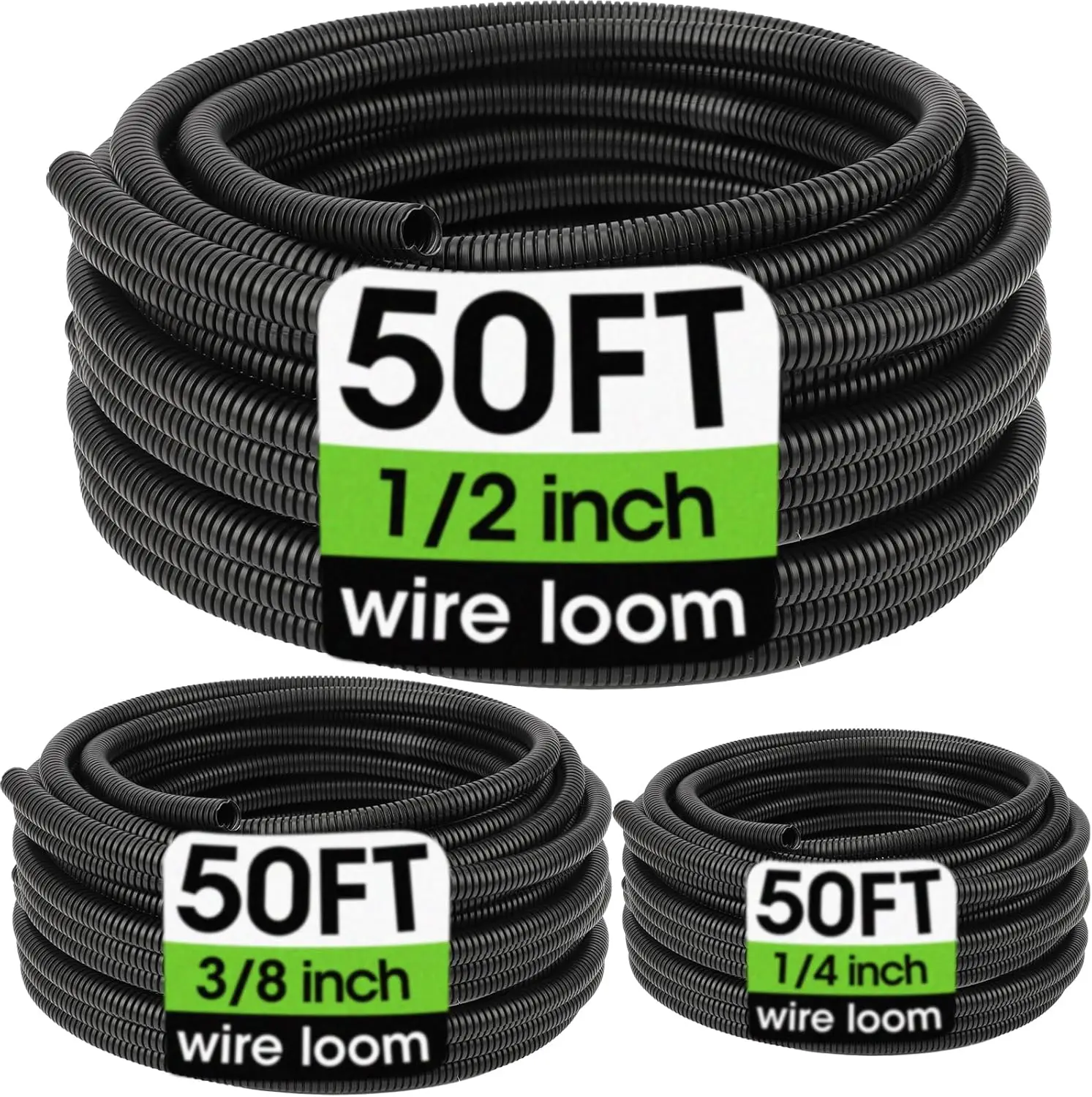 

Split Wire Loom Tubing 1/4", 1/2", 3/8" x 50 Ft, Flexible Electrical Conduit for Automotive & Home, Easy to Cut & Install