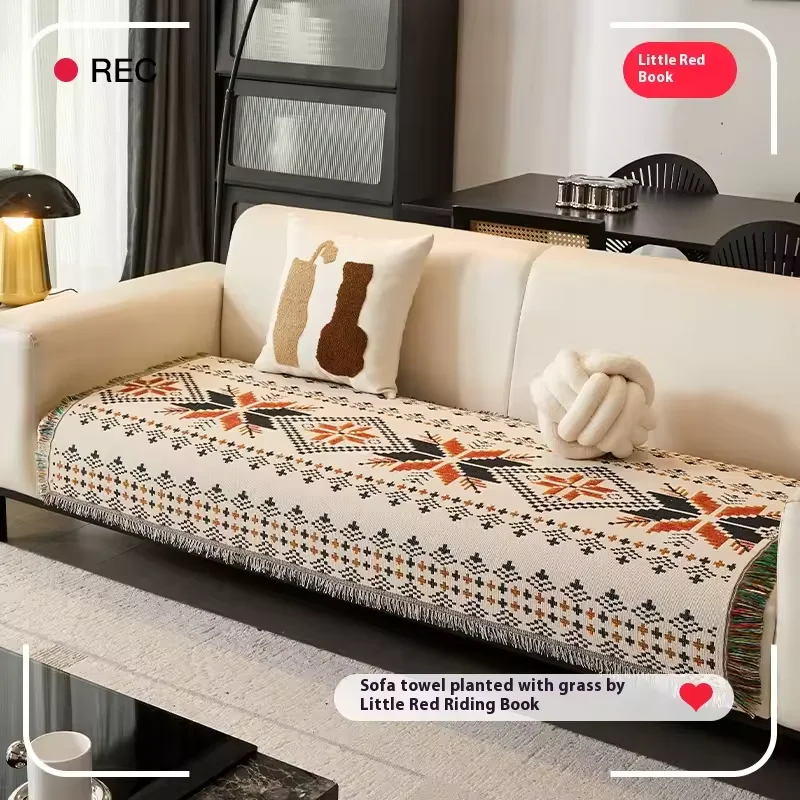 1pcs French Country Maple Leaf Sofa Cover Reversible 4-Season Stretchable Couch Slipcover Fits L-Shaped Sofa