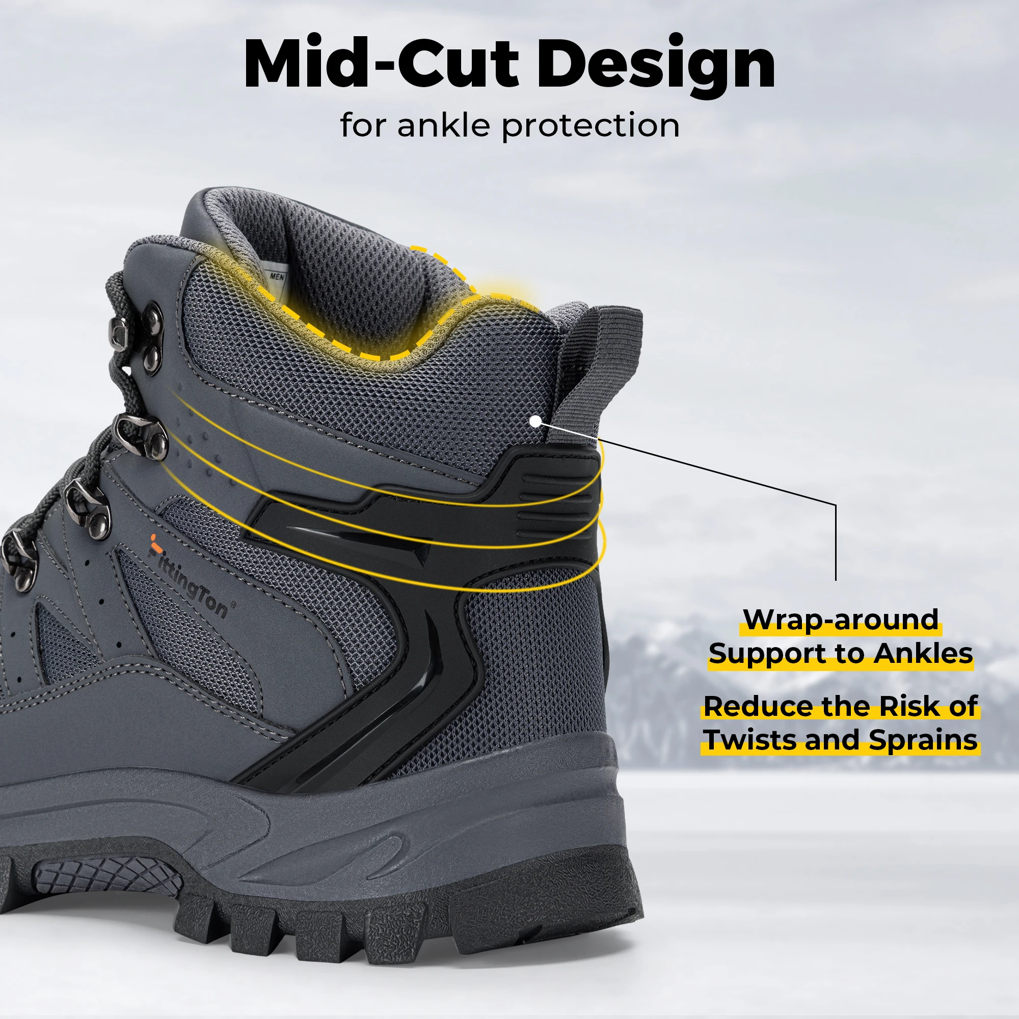 Fittington Herren-Wanderschuhe mit breiter Zehenpartie, wasserabweisend, hoher Schaft, taktische Militärstiefel, Trekking-Schuhe für Herren, Herbst, rutschfest. – Detail 5