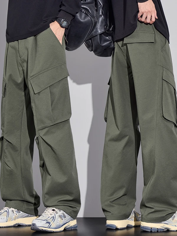 

Ice Silk Straight Leg Workwear Pants American Outdoor Retro Double ket Sports Casual Trousers Men's Loose Fit Leisure Pants