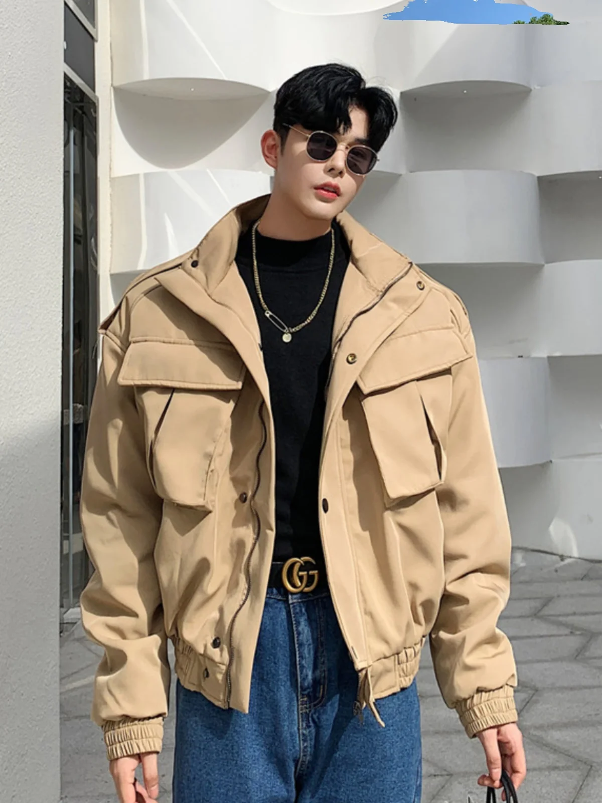 

Retro Japanese Sle ort Thiened Cotton Jaet for Men Autumn Casual Loose Fit Stand Collar Workwear Jaet with kets