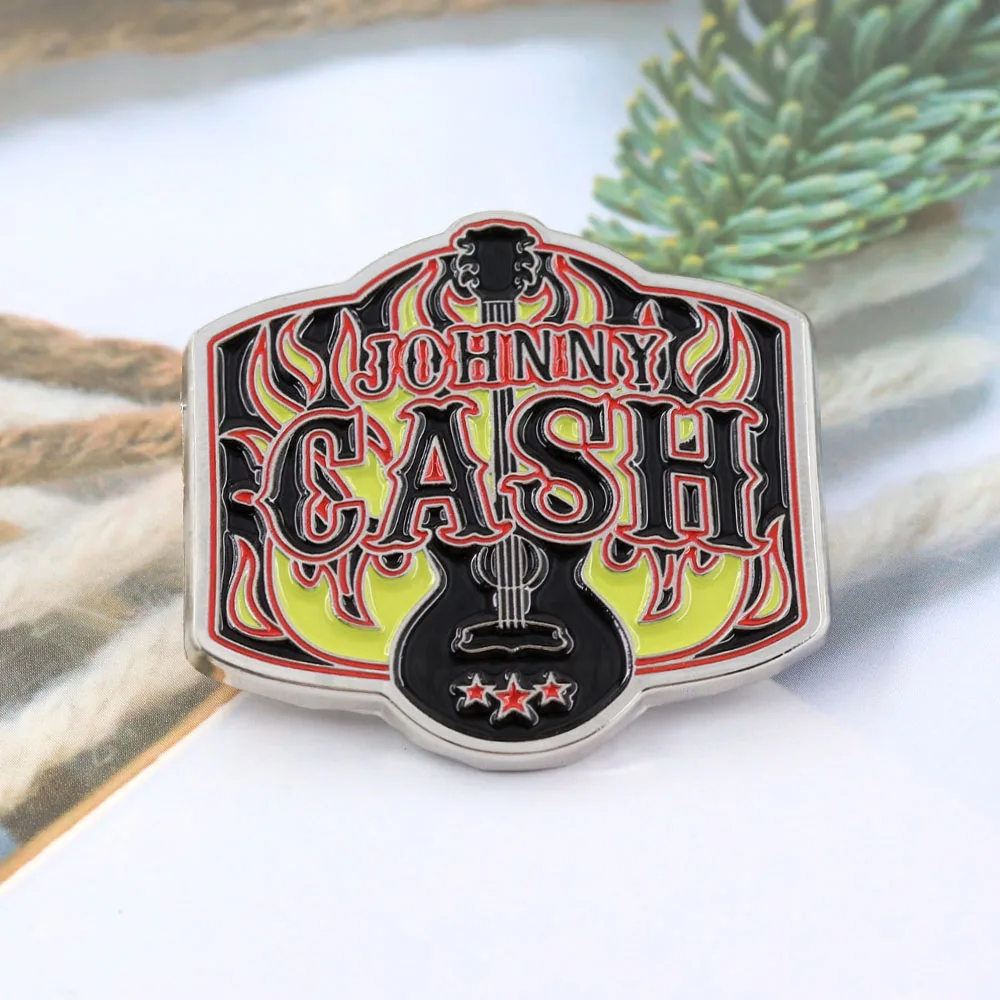 Johnny Cash Rock Band Enamel Pins Retro Guitar Ring of Fire Brooch Country Music Album Metal Badge Backpack Lapel Pin Fans Gift