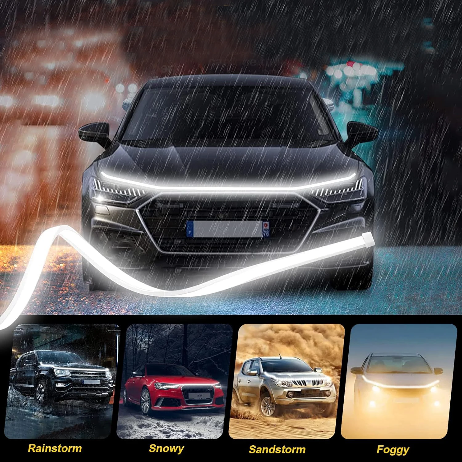 180cm LED-Tagfahrlicht für Auto-Motorhaube, Dekorative Beleuchtung, DRL 12V, Ambiente-Lichtleiste für Motorhaube – Detail 3