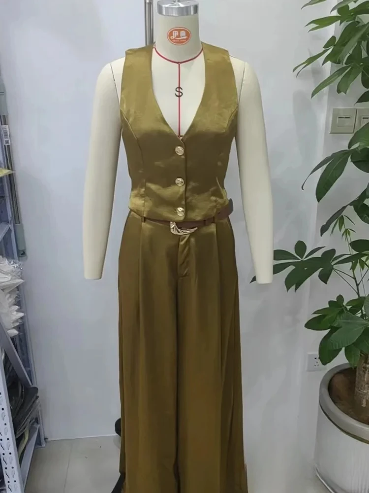 KONDALA بدلة نسائية أنيقة للمكتب غير رسمية برقبة على شكل حرف v واحدة الصدر بلوزة طويلة فضفاضة وشاحات مستقيمة طقم موضة صيف 2025 #6