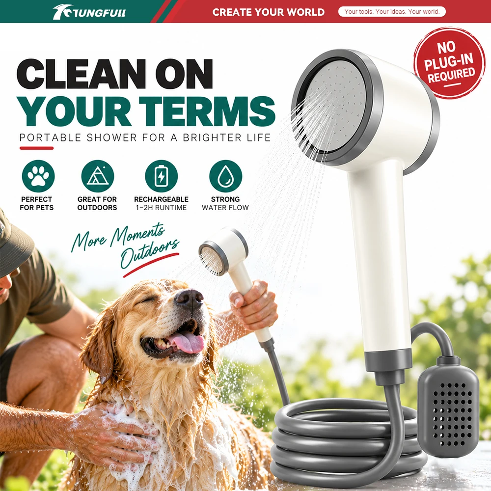 Digital Screen Cordless Electric Shower Handheld Rechargeable Mobile Shower Outdoor Portable Shower for Garden Camping