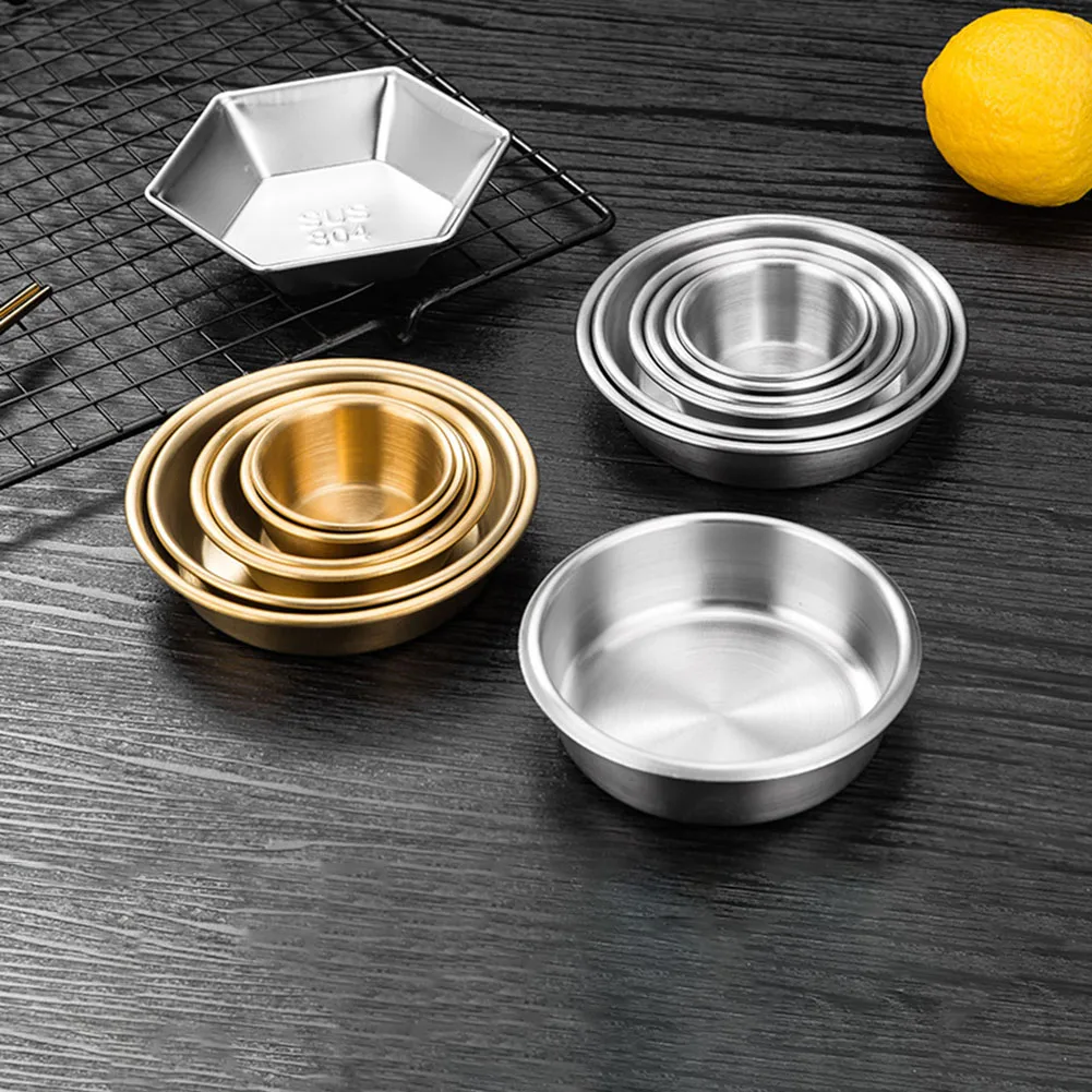 1pc Stainless Round Steel Seasoning Dish Dipping Small Bowl Sauce Cup Fruits Olives Nuts Tableware For Homes Restaurants