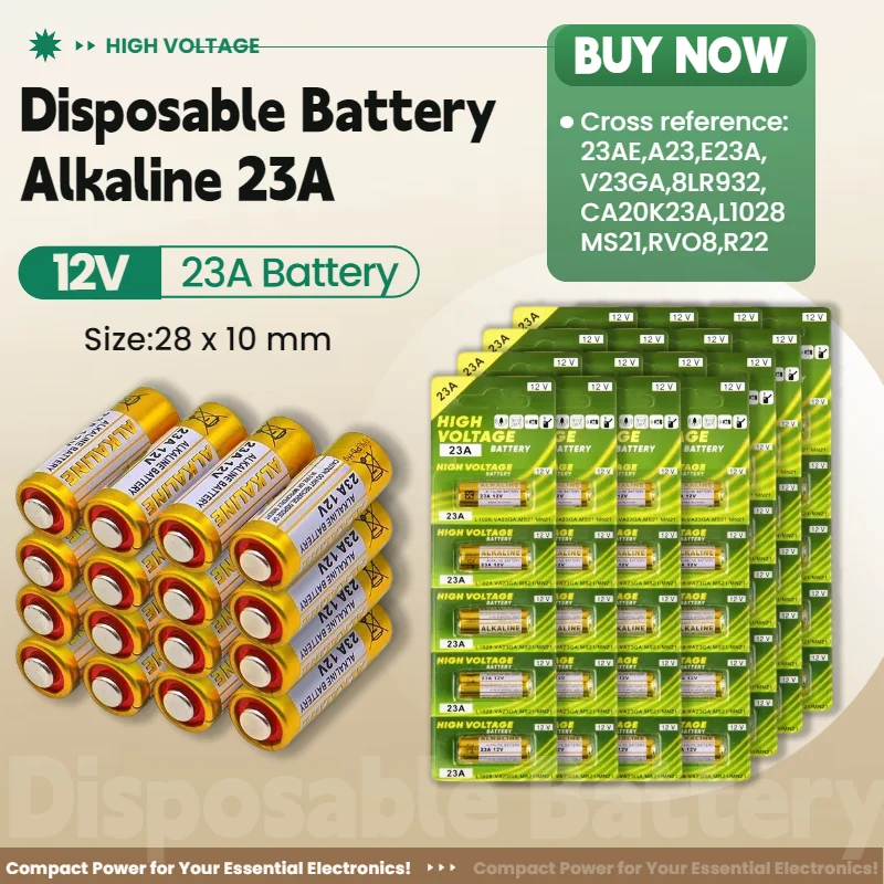 

A23 Battery 12V 23A Alkaline Battery Pack for Doorbell Remote Control Electric Toy, LRV08 MN21 V23GA 23GA A23S E23A EL12 GP23A