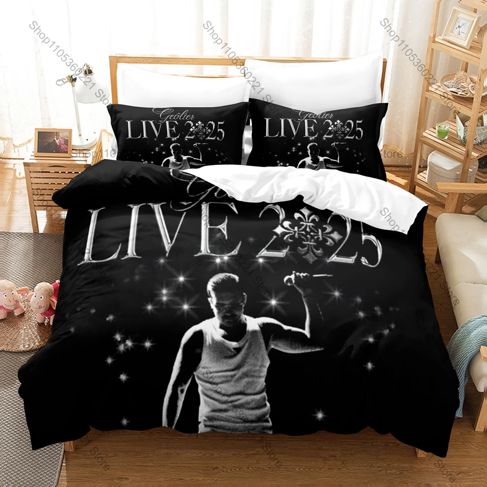 Vintage Street Photo Collage Geolier Sanremo Festival Hip Hop Music Merch 3PCS Bedding Duvet Cover 2 Pillowcases Home Decoration