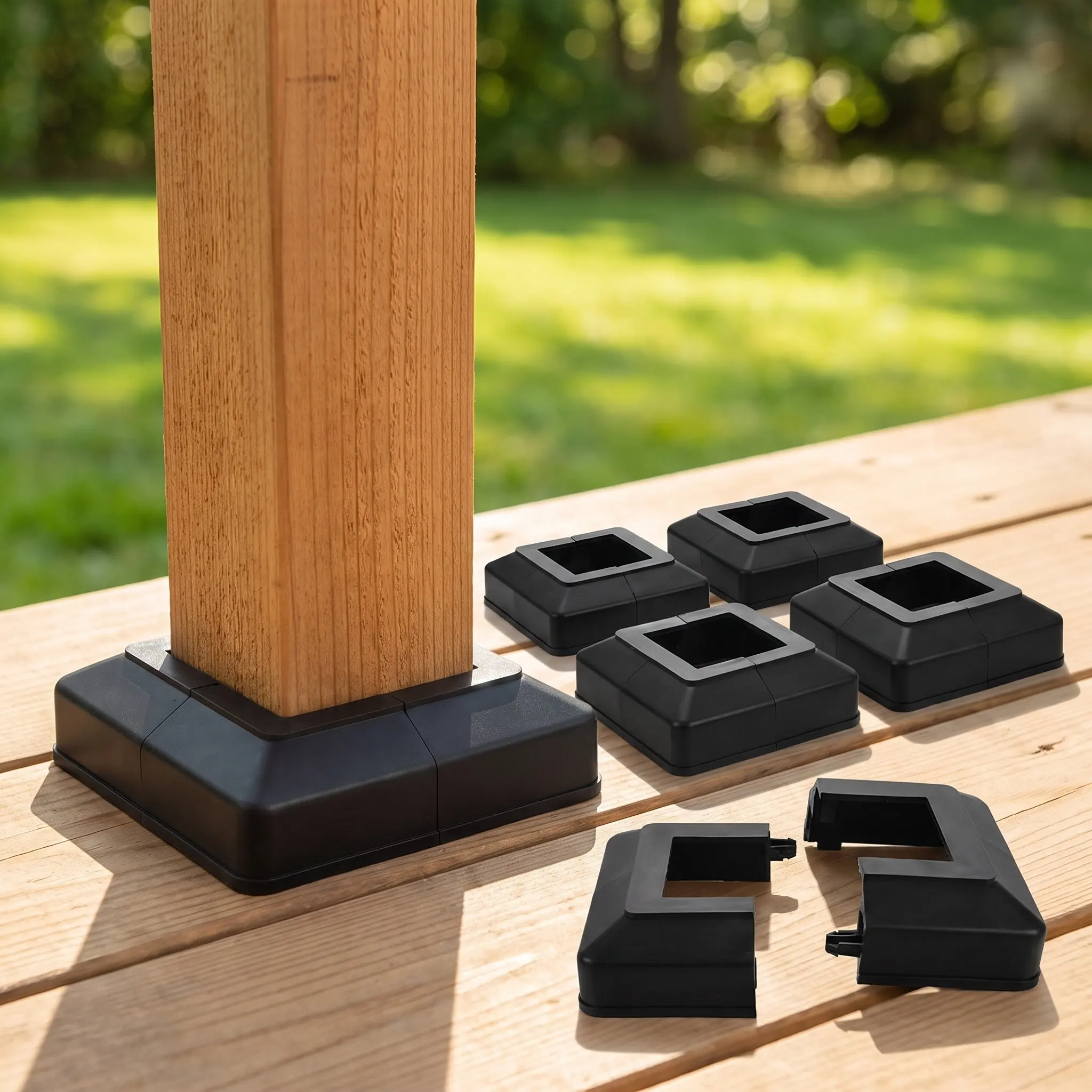 8Pcs Split Foot Cover Skirt for Square Tube Posts Decorative Fence Post Base Cover Railing Protection Garden Pile Deck Skirt
