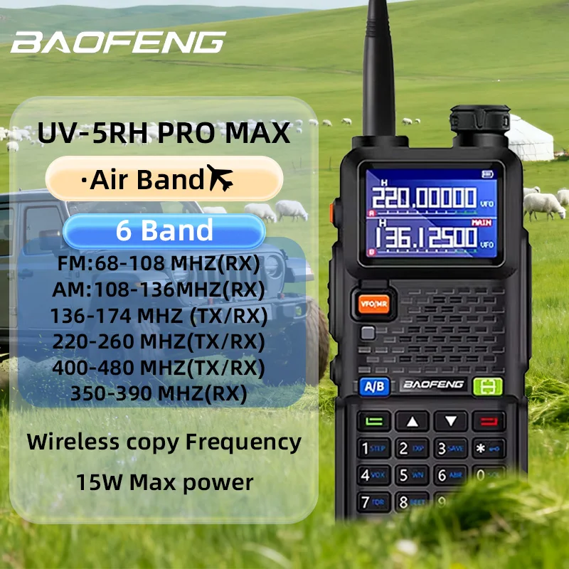 Baofeng UV-5RH Portable handheld walkie talkie Wirless Copy Frequency Type-C NOAA Long Range 999CH Outdoor Car intercom