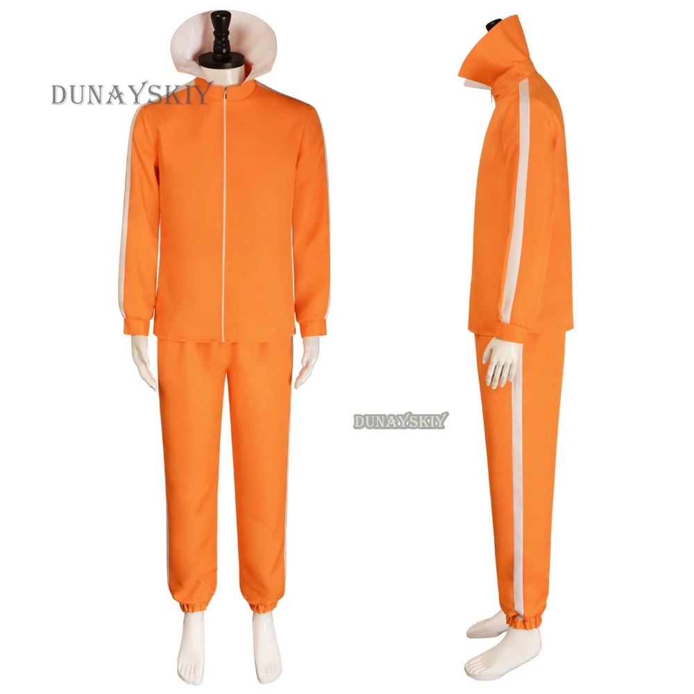 Traje de Cosplay de Vector de película naranja, conjunto de pantalón y gafas, peluca en forma de seta, traje de fiesta de Halloween