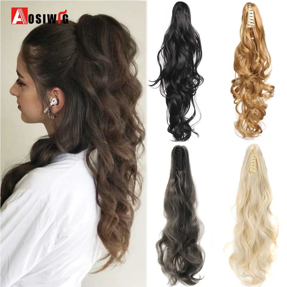 

AOSI Synthetic 60cm Wavy Claw Clip On Ponytail Hair Extension Ponytail Extension Hair For Women Pony Tail Hair Hairpiece