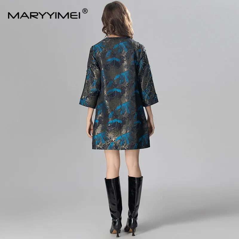 MARYYIMEI-abrigo de manga tres cuartos para mujer, abrigo Jacquard de un solo pecho con cuentas, moda de otoño e invierno