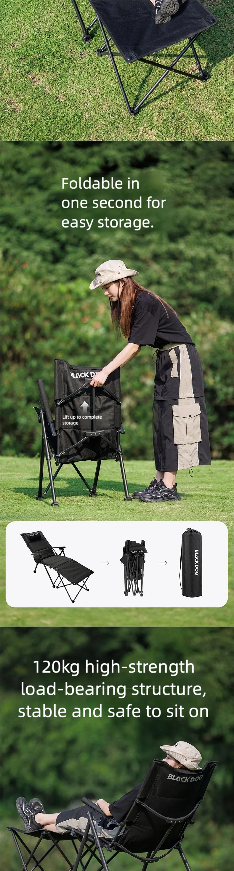 BLACKDOG Modularer Camping-Liegestuhl 5-fach Verstellbarer Klappbarer Relaxsessel Abnehmbarer Fußstütze Outdoor Strand Büro Nickerchen-Stuhl – Detail 5