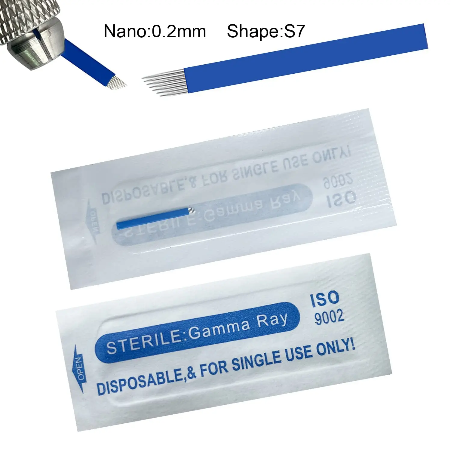 U18 50/100 قطعة إبر Microblading زرقاء للاستعمال مرة واحدة بقطر 0.20 مم، لوازم مكياج دائمة شفرة تظليل الحواجب اليدوية